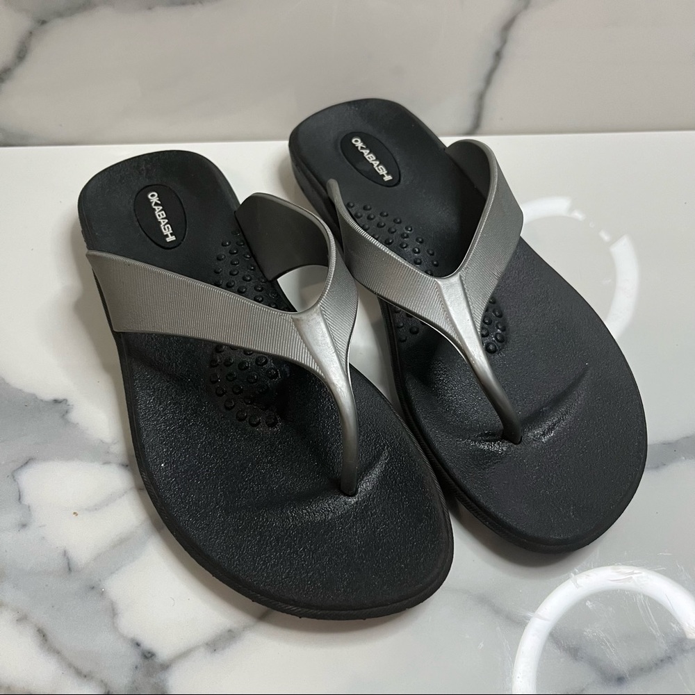 Okabashi | Women's Surf Black Gray and Black Flip Flops Sz M 6.5-7.5